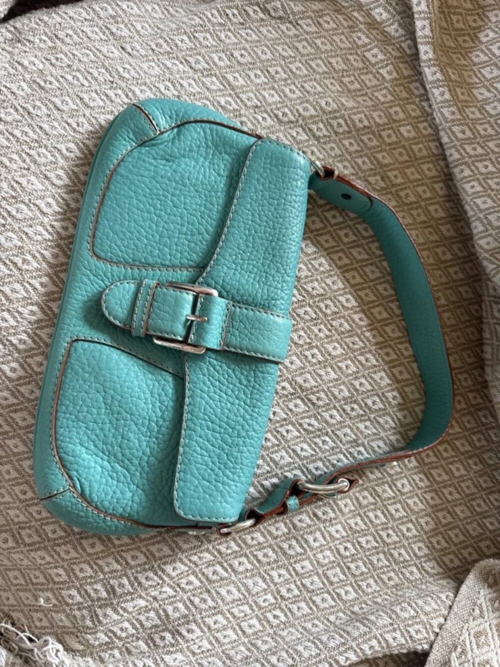Michael Kors Vintage Pebble Leather Shoulder Bag Turquoise